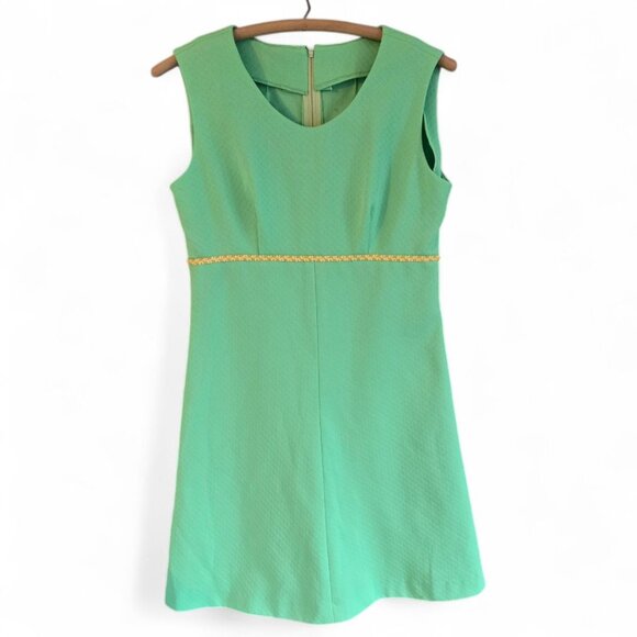 Hand Made Dresses & Skirts - Vintage 1960s/1970s Handmade Mint Green Sleeveless Womens Dress With Yellow Trim